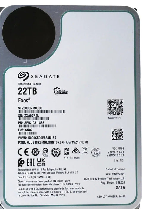 Seagate Exos 22TB SATA HDD 6Gb/s 7200RPM 3.5 - Inch Enterprise Hard Drive (ST22000NM000C) (Renewed) - The HDDs
