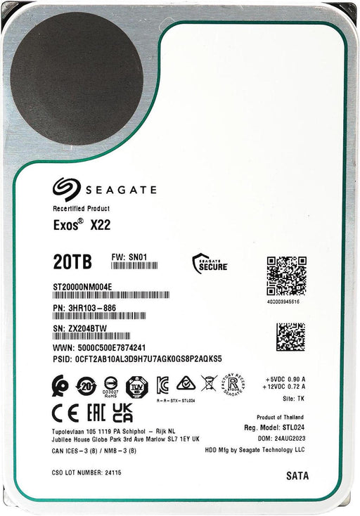 Seagate Exos X22 20TB SATA 6Gb/s 7200RPM 3.5" Enterprise HDD - ST20000NM004E (Refreshed) - The HDDs