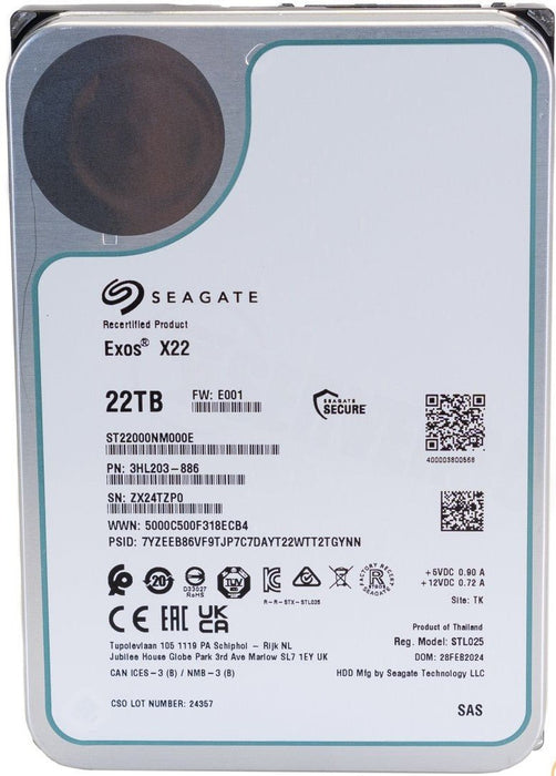Seagate Exos X22 22TB SAS 12Gb/s 3.5" Enterprise HDD (ST22000NM000E) - The HDDs