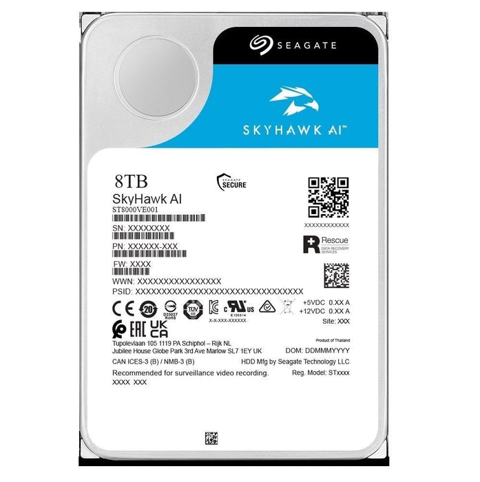Seagate Skyhawk AI 8TB Video Internal Hard Drive HDD – 3.5 Inch SATA 6Gb/s 256MB Cache for DVR NVR Security Camera System with in - house Rescue Services (ST8000VE001) - The HDDs