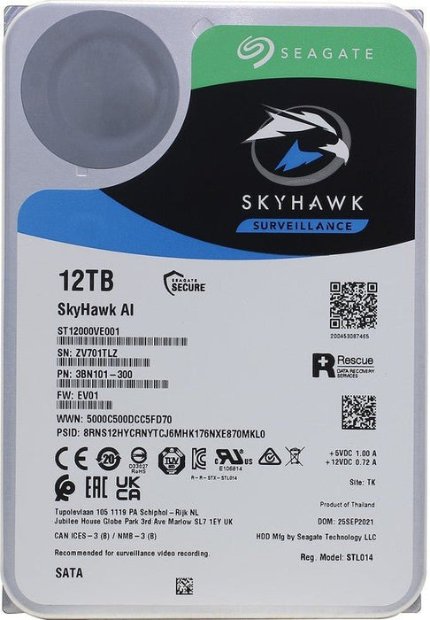 Seagate SkyHawk AI ST12000VE001 - 12TB Hard Drive – 3.5" Internal – SATA (SATA/600) – Network Video Recorder, Compatible with Camera Devices – 3 - Year Warranty (Renewed) - The HDDs