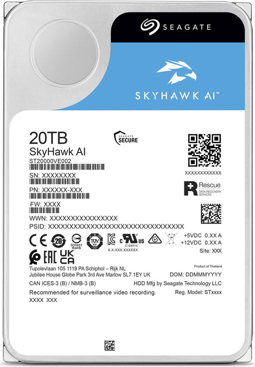 Seagate SkyHawk AI ST20000VE002 20TB 7200 RPM 256MB Cache SATA 6.0Gb/s 3.5" Internal Hard Drive - The HDDs