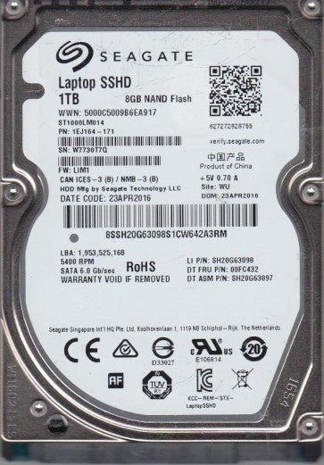 Seagate ST1000LM014 1TB 5400 RPM SATA 6.0Gb/s 2.5" Laptop SSHD Bare Drive - The HDDs