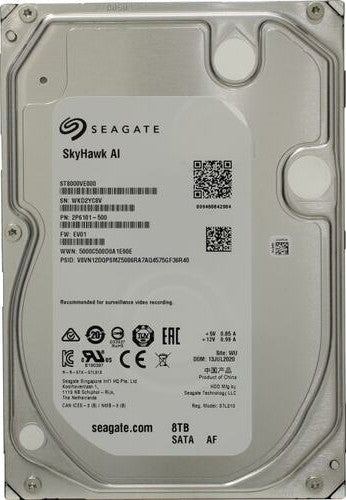 Seagate - ST8000VE000 Skyhawk AI ST8000VE000 8 TB Hard Drive - 3.5 Internal - SATA (SATA/600) - Network Video Recorder, Video Surveillance System Device Supported - 7200rpm - 256 MB Buffer - The HDDs
