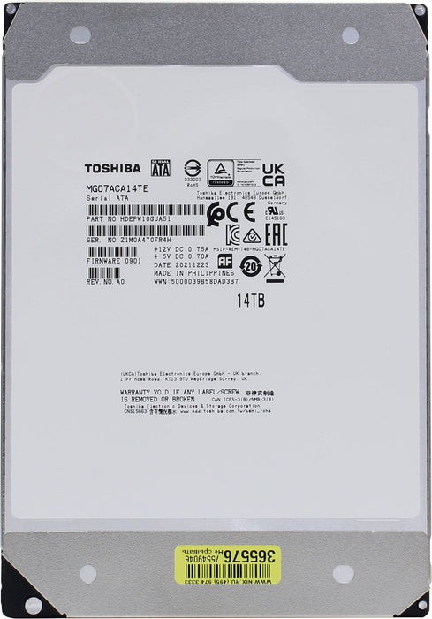 Toshiba MG Series Enterprise 14TB 3.5'' Internal HDD, SATA 6Gbit/s, 7200 RPM, 550TB/year Workload, 24/7 Operation (MG07ACA14TE) - The HDDs