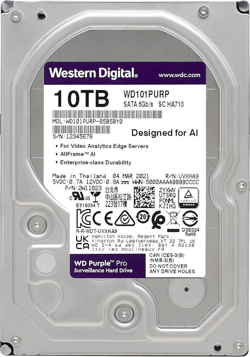 Western Digital 10TB WD Purple Pro Surveillance Internal Hard Drive HDD - SATA 6 Gb/s, 256 MB Cache, 3.5" - WD101PURP - The HDDs