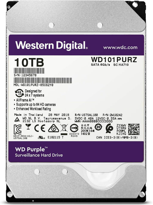 Western Digital 10TB WD Purple Surveillance Internal Hard Drive - SATA 6 Gb/s, , 256 MB Cache, 3.5" - WD101PURZ - The HDDs