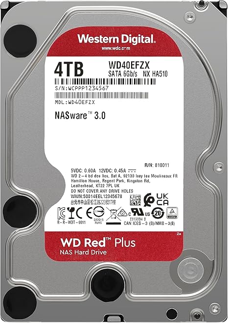 Western Digital 4TB WD Red Plus NAS Internal Hard Drive HDD - 5400 RPM, SATA 6 Gb/s, CMR, 128 MB Cache, 3.5" - WD40EFZX - The HDDs